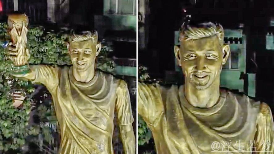 梅西开启印度之旅，加尔各答矗立21米捧杯雕像